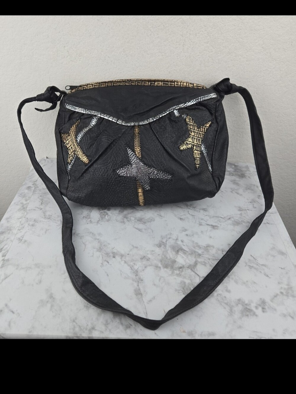 Sereta Black Crossbody Star-Accent Shoulder Bag